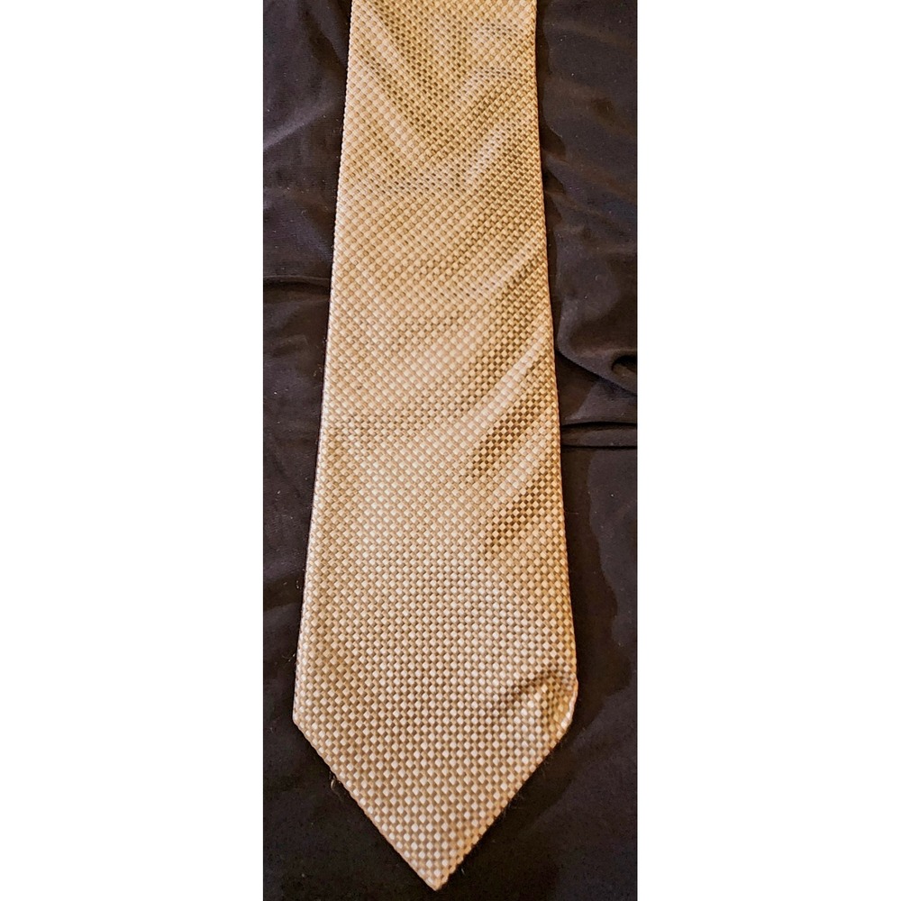 Wembley Silk Tie Mens OS Gold Tan Excellent Woven Basketweave Formal Business